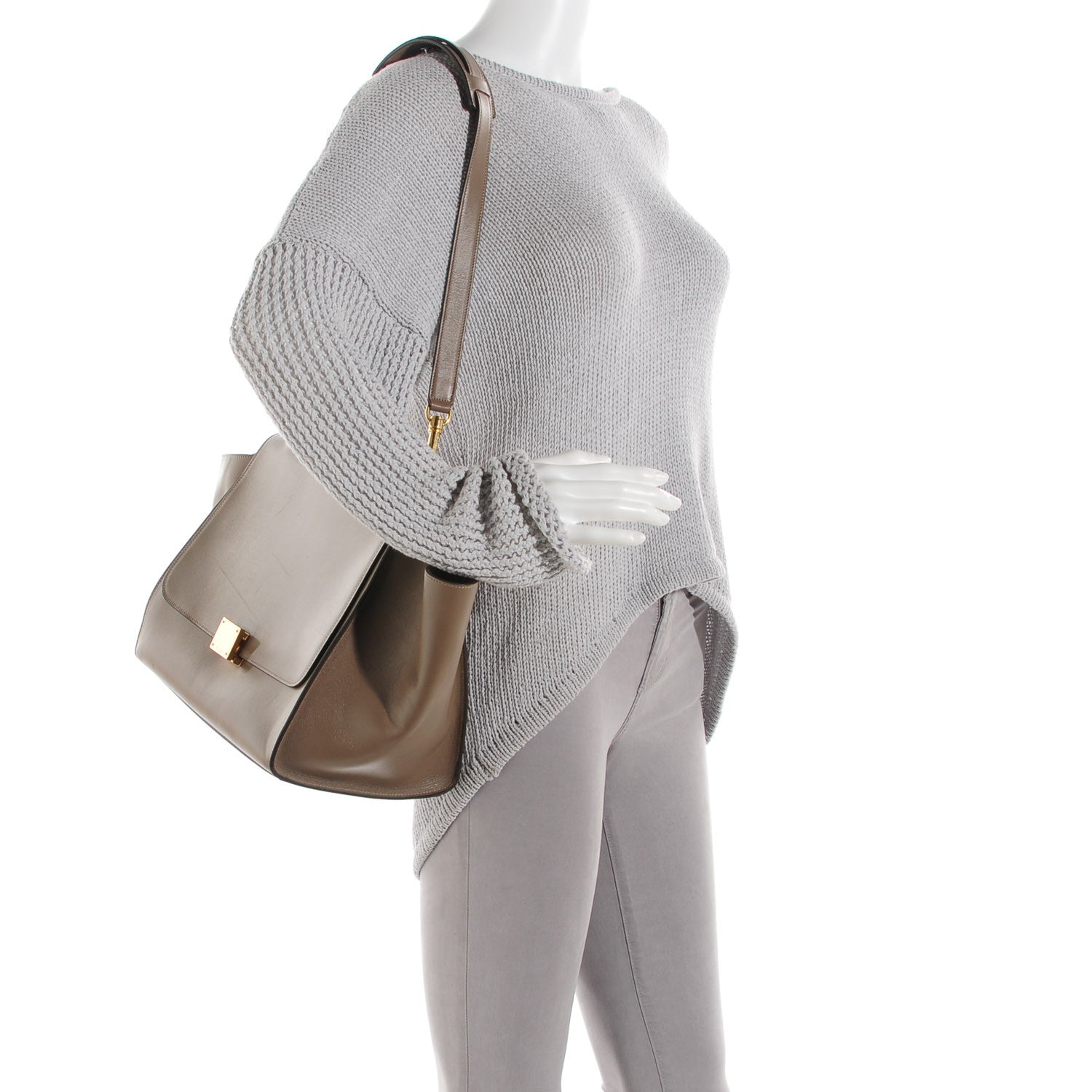 Celine Smooth Calfskin Medium Trapeze Taupe 2 of 8
