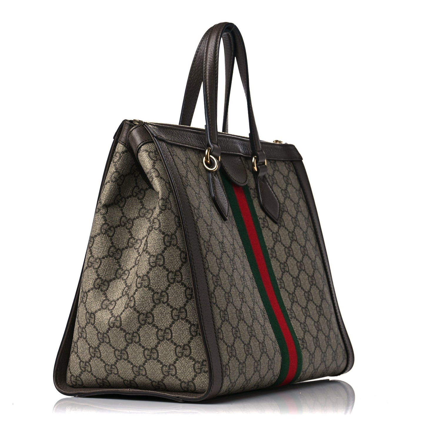 GG Supreme Monogram Web Medium Ophidia Tote Bag Brown