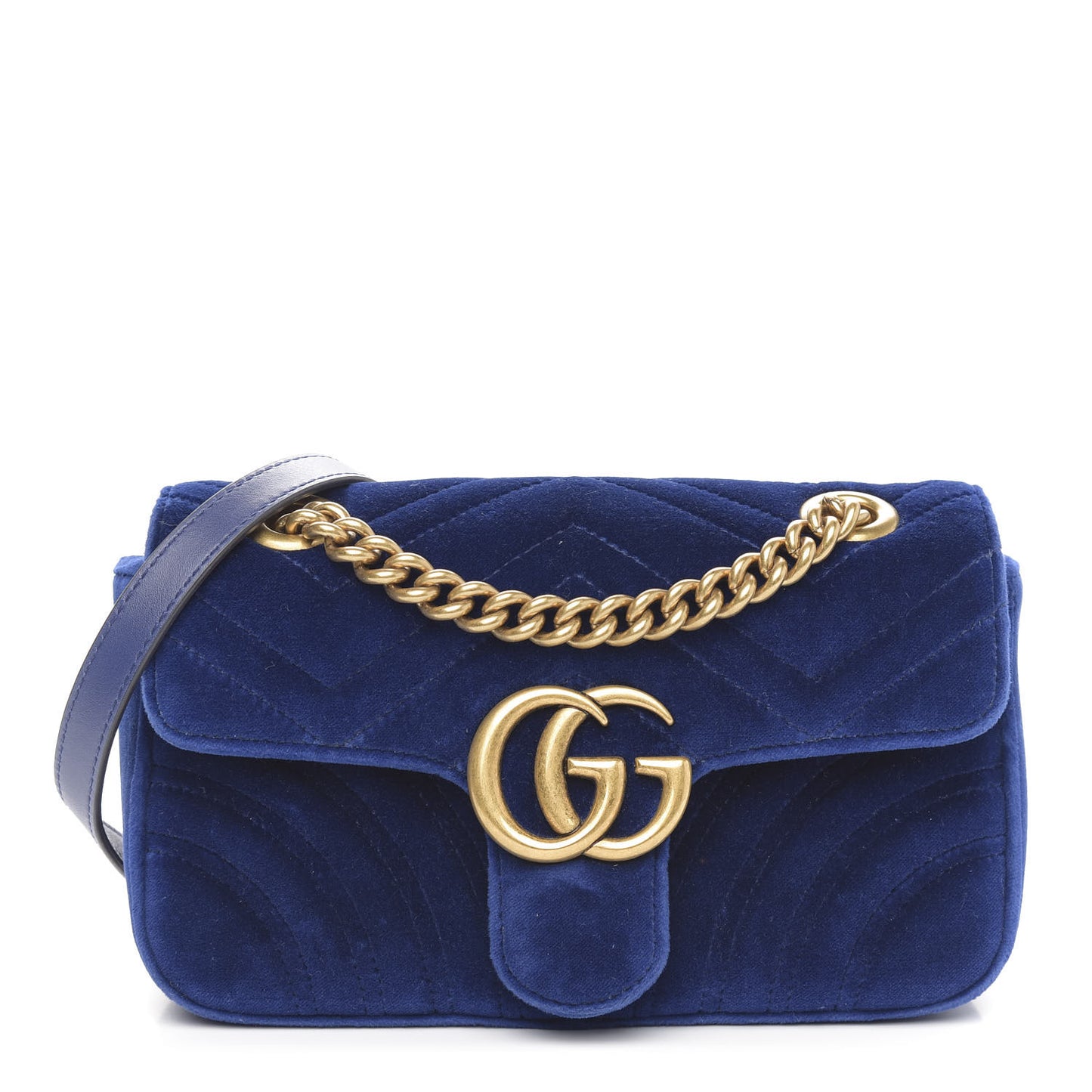 Velvet Matelasse Mini GG Marmont Shoulder Bag Cobalt Blue
