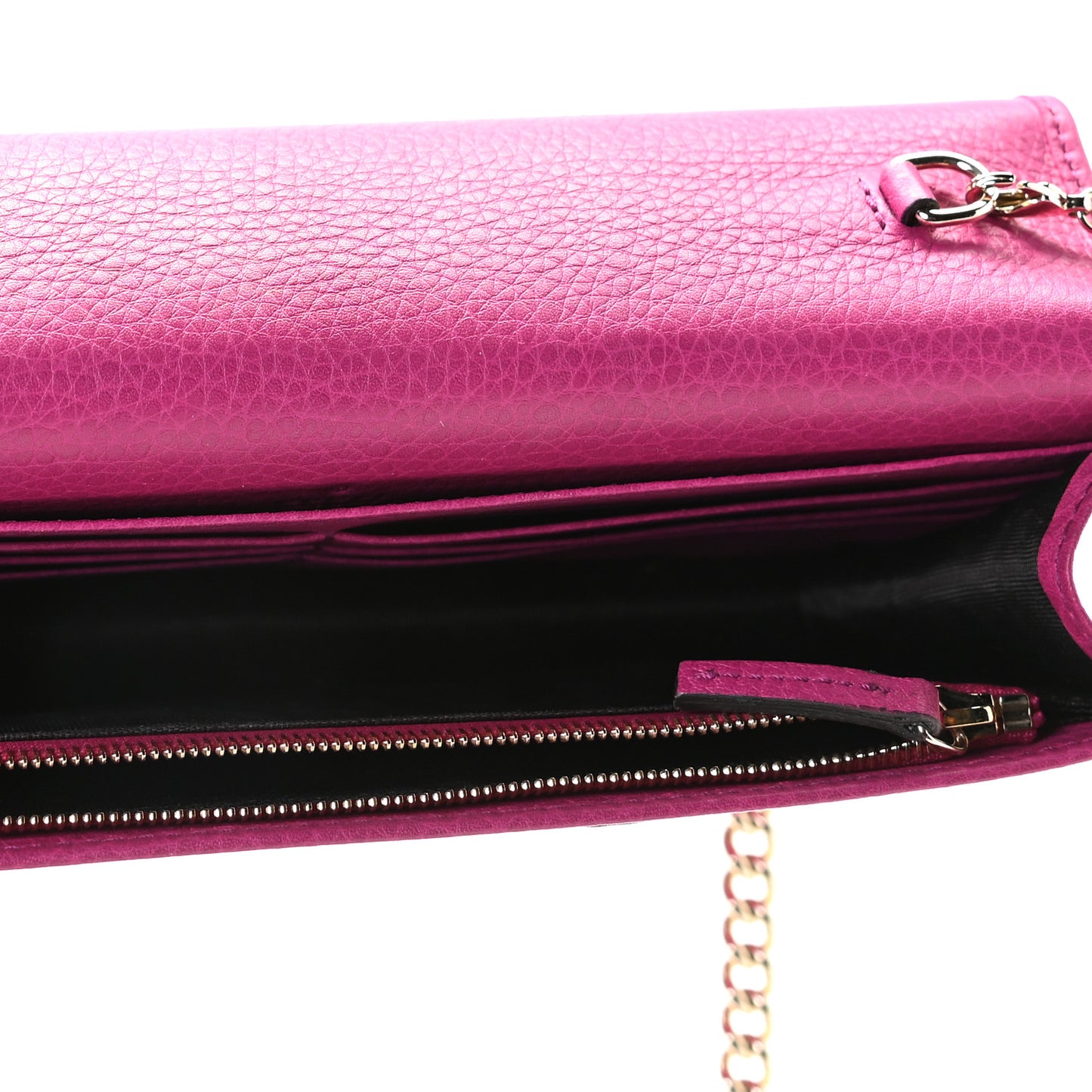 Pebbled Calfskin Soho Wallet on Chain Bright Bougainvillea