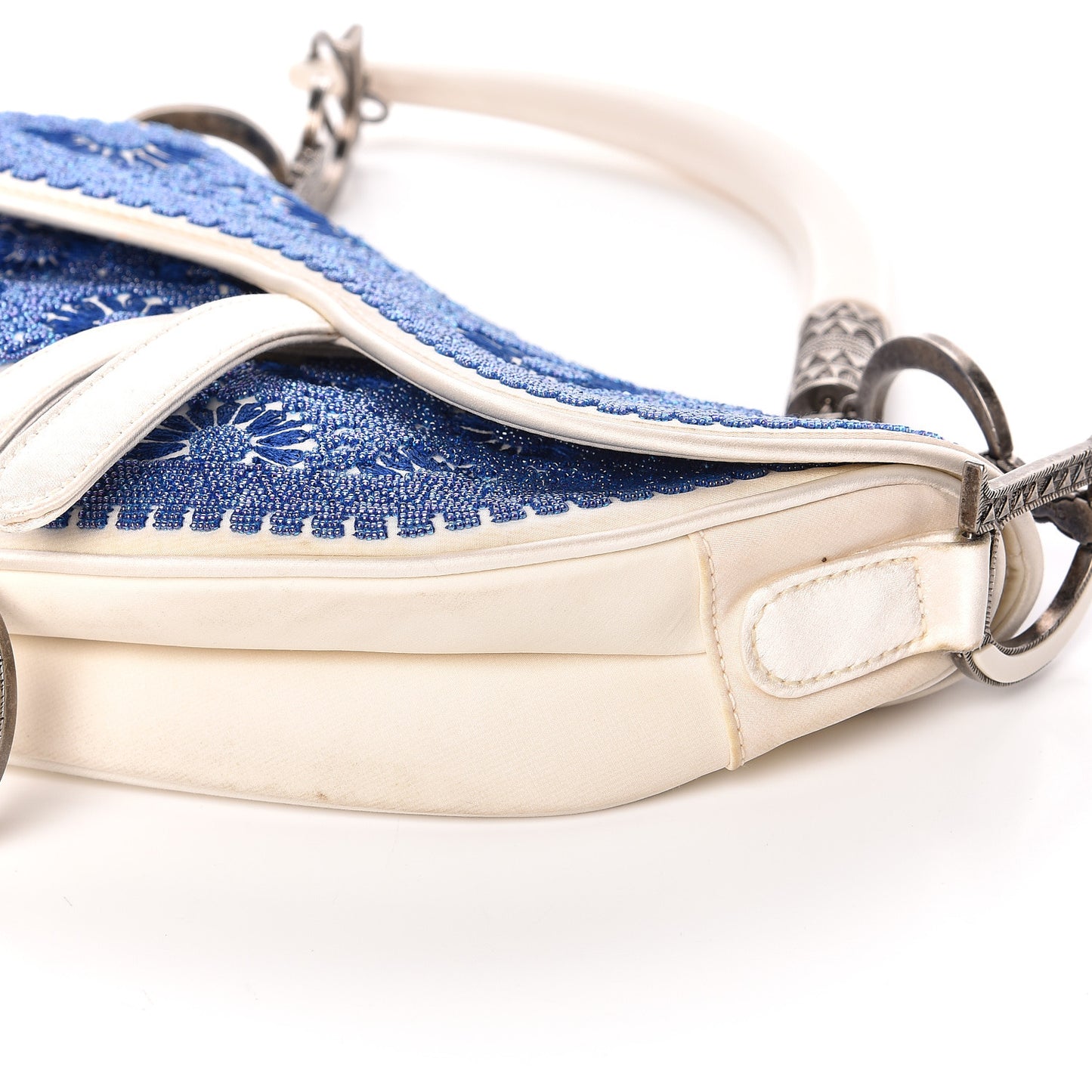 Satin Sequin Embellished Saddle Bag White Blue