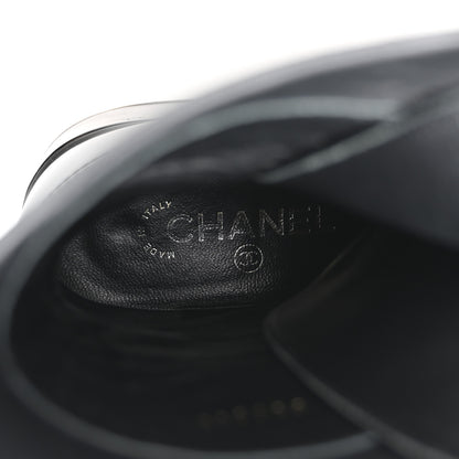 Chanel Lambskin Patent Calfskin Quilted CC Lace Up Combat Boots 37 Black 8 of 9