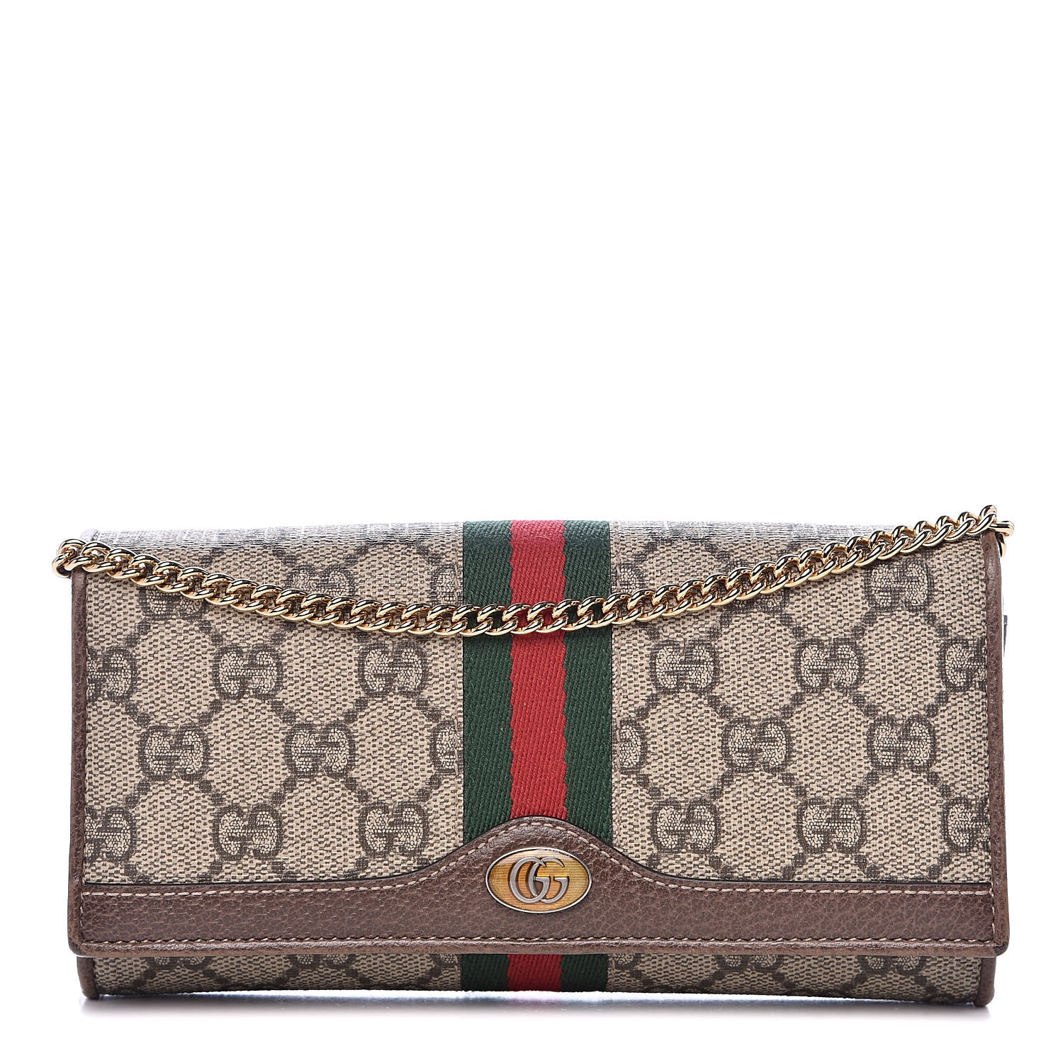Gucci GG Supreme Monogram Web Ophidia Wallet On Chain Brown 1 of 11