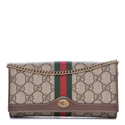 Gucci GG Supreme Monogram Web Ophidia Wallet On Chain Brown 1 of 11