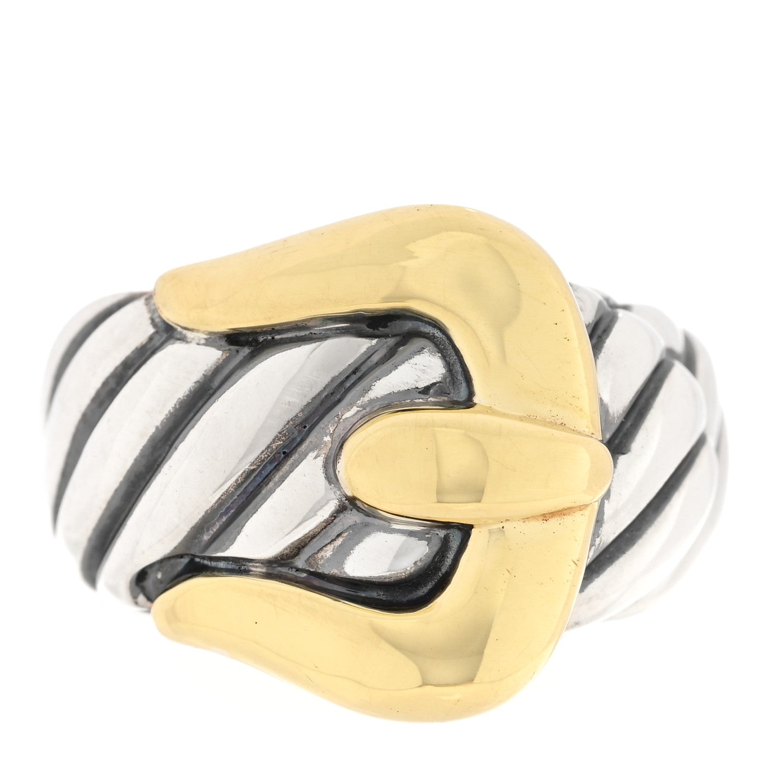 David Yurman Sterling Silver 18k Yellow Gold Buckle Cable Ring 52 6 1 of 4