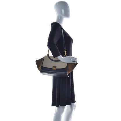 Celine Smooth Calfskin Suede Medium Tri-Color Trapeze Cream Black Brown 2 of 20