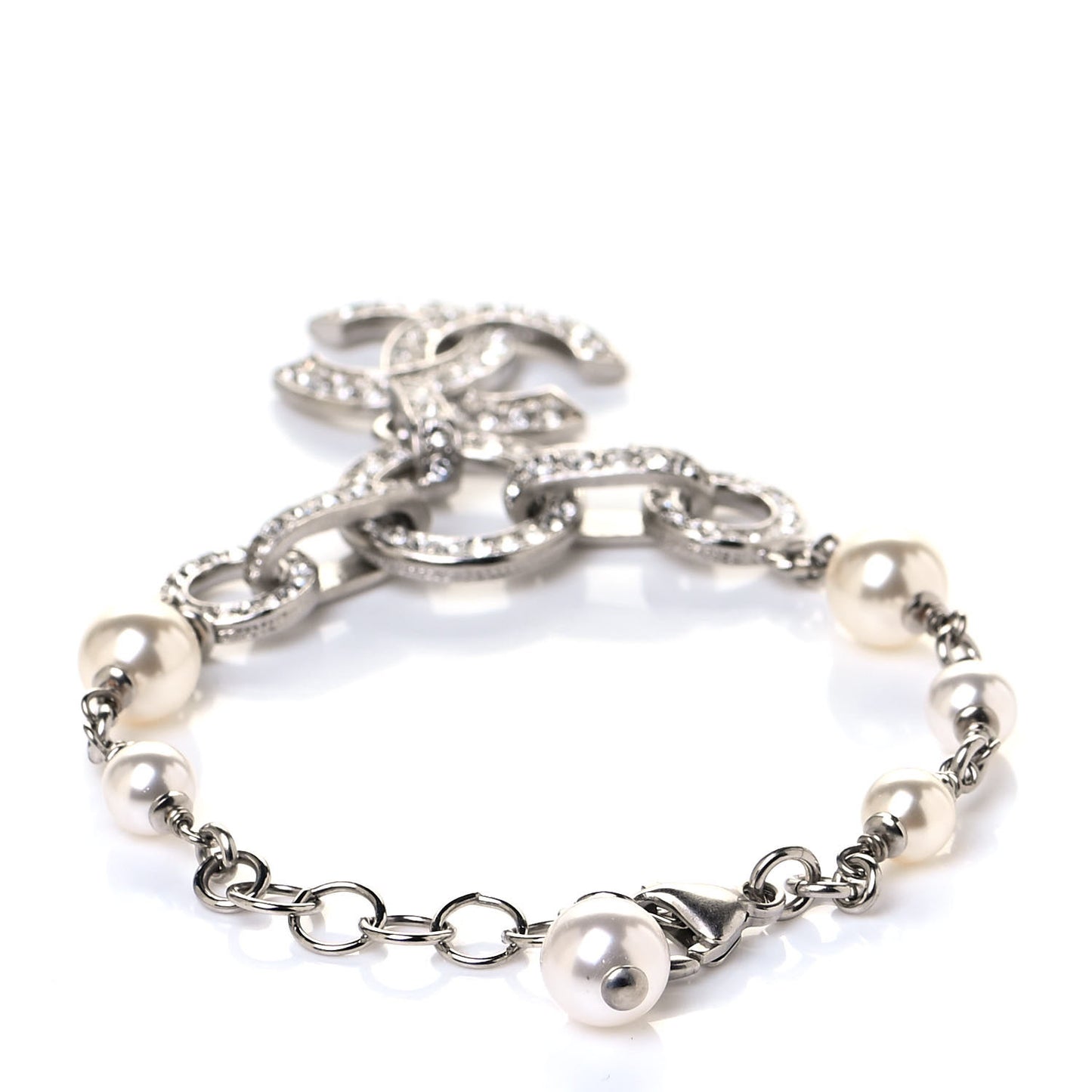 Crystal Pearl CC Bracelet Silver