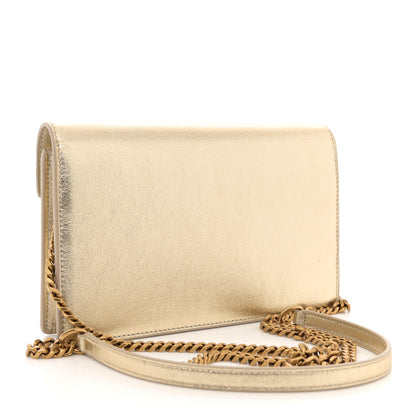 Saint Laurent Metallic Calfskin Monogram Envelope Chain Wallet Gold 3 of 13