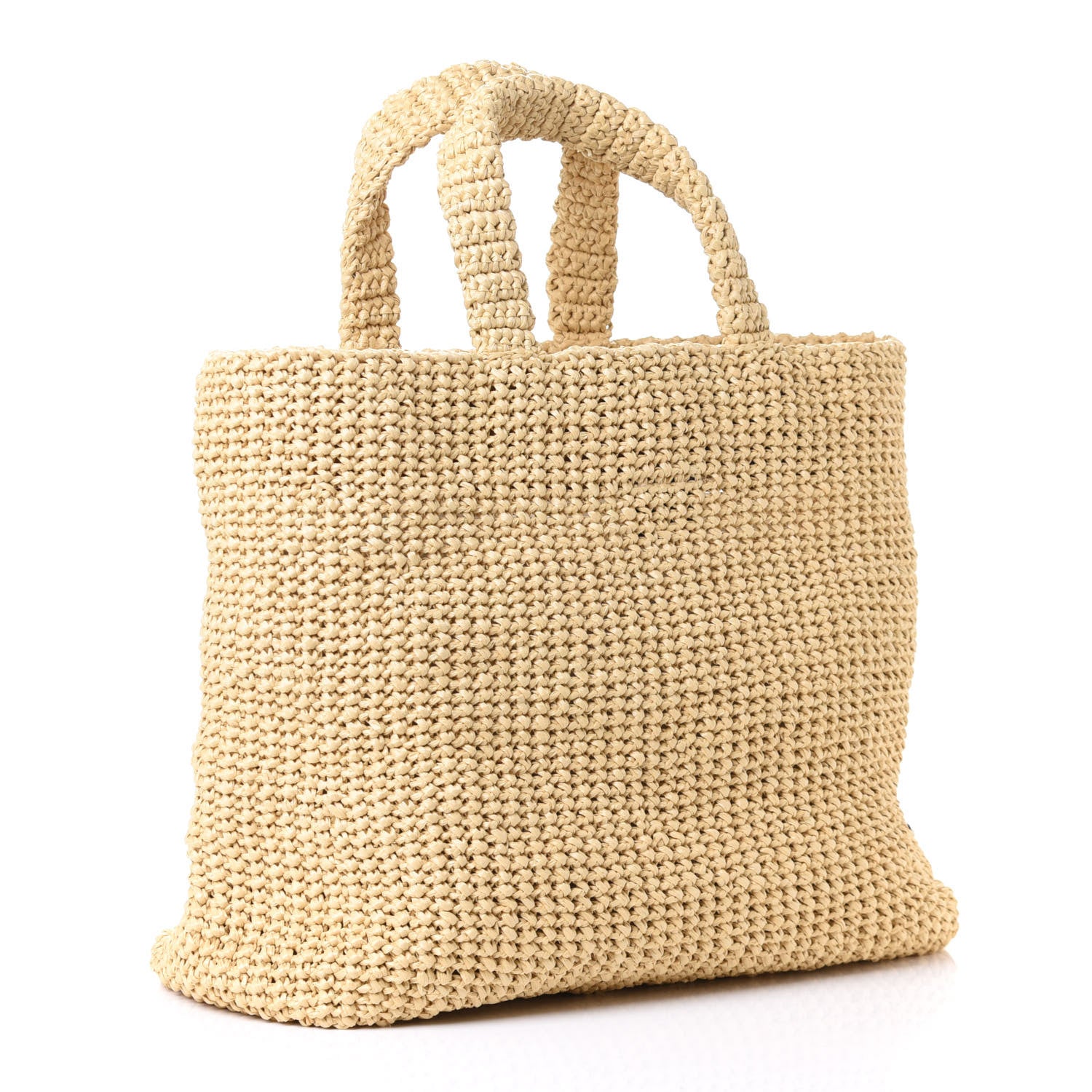 Prada Yarn Raffia Effect Crochet Embroidered Logo Tote Naturale 2 of 4