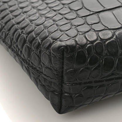 Balenciaga Semi Matte Calfskin Logo Crocodile Embossed Cash Gusseted Pouch Black White 7 of 8