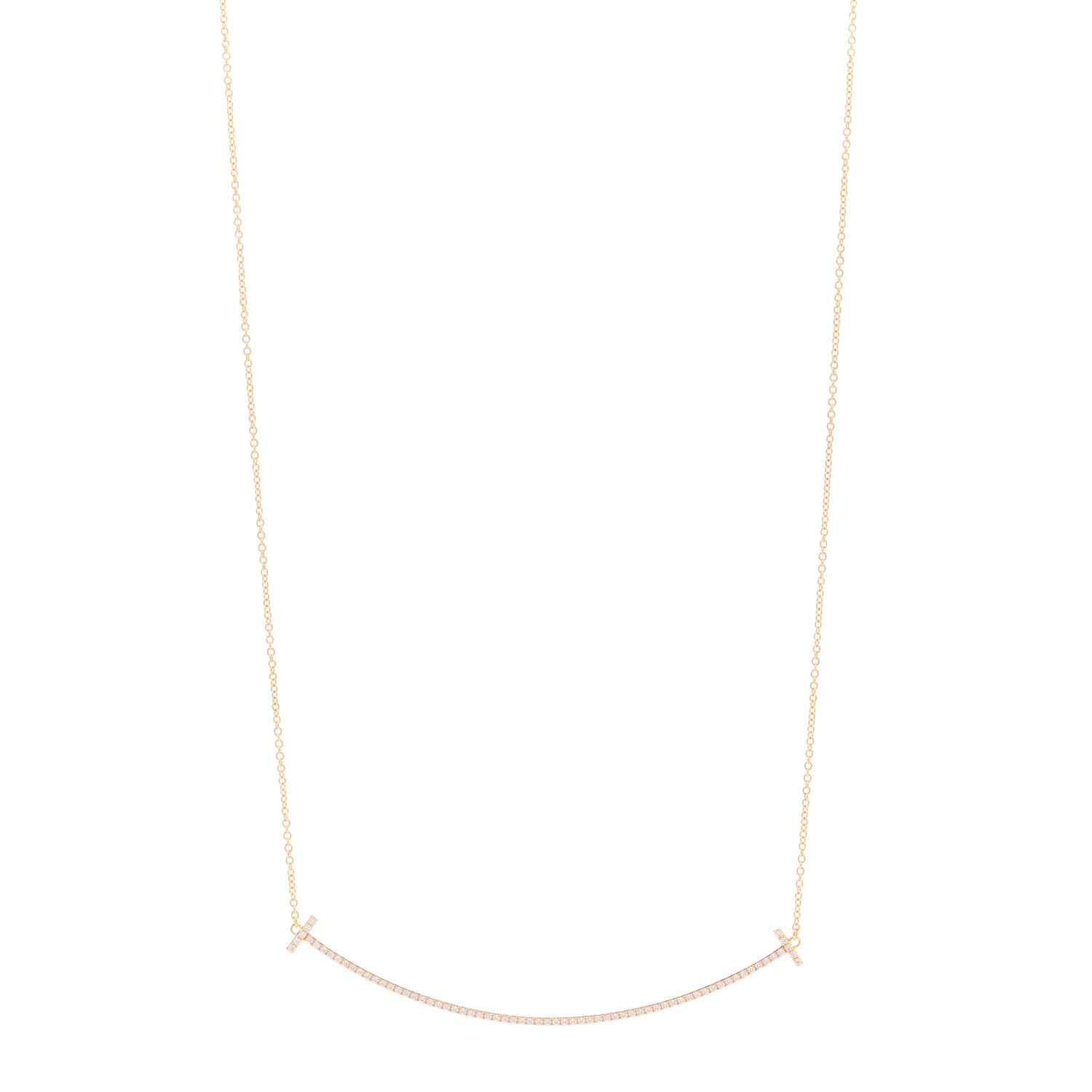 Tiffany 18K Rose Gold Diamond Large T Smile Pendant Necklace 1 of 5