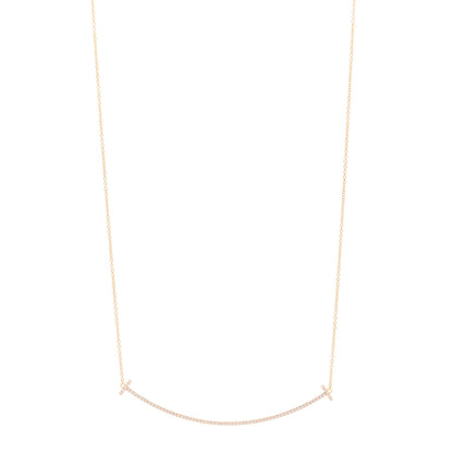 Tiffany 18K Rose Gold Diamond Large T Smile Pendant Necklace 1 of 5