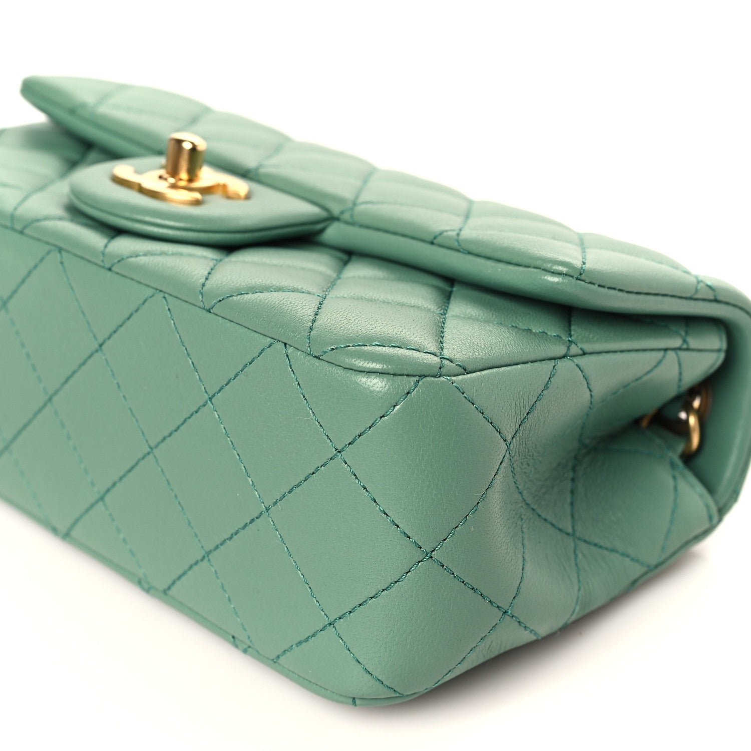 Chanel Lambskin Quilted Mini Rectangular Pearl Crush Flap Dark Green 8 of 10