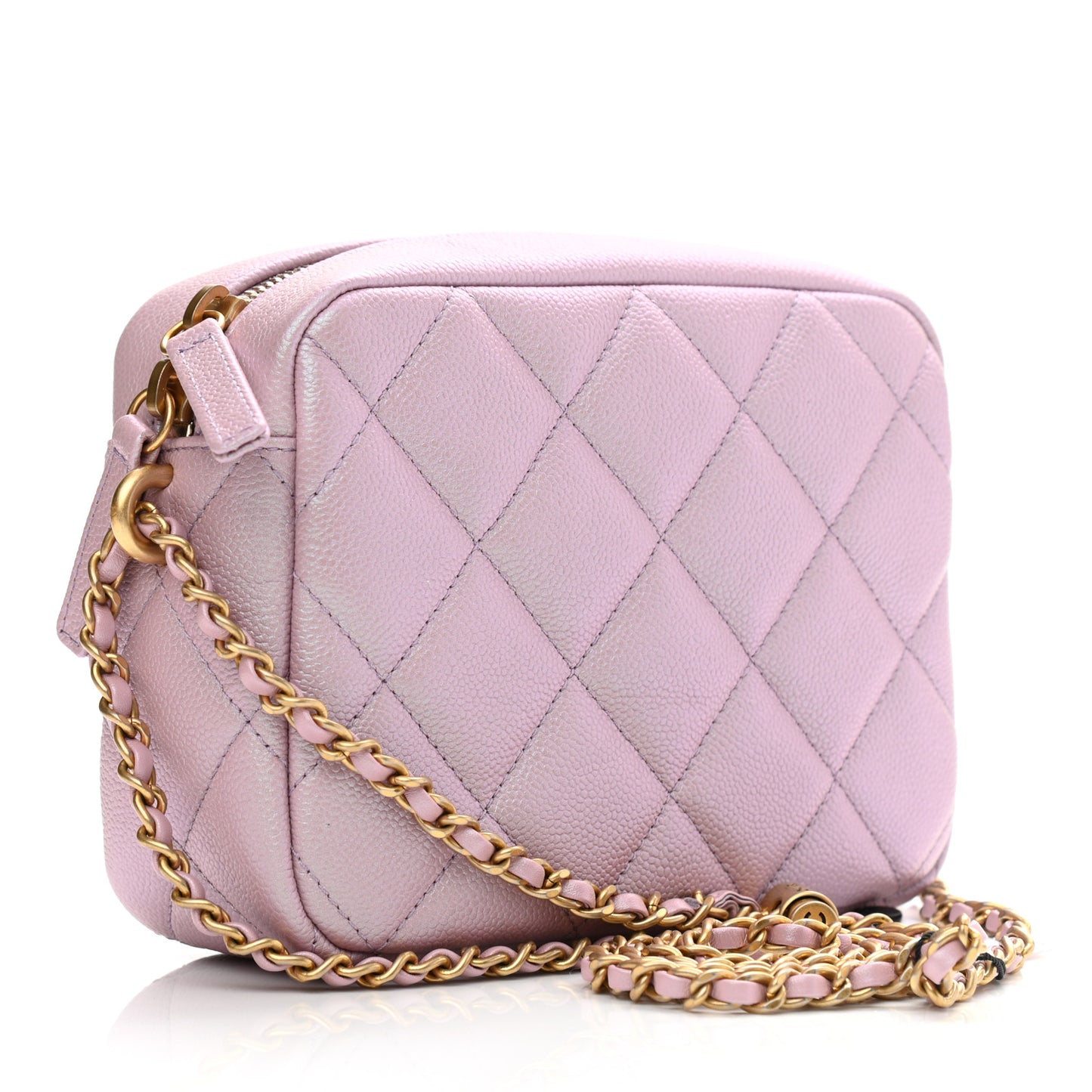 Iridescent Caviar Quilted Mini My Perfect Camera Case Pink