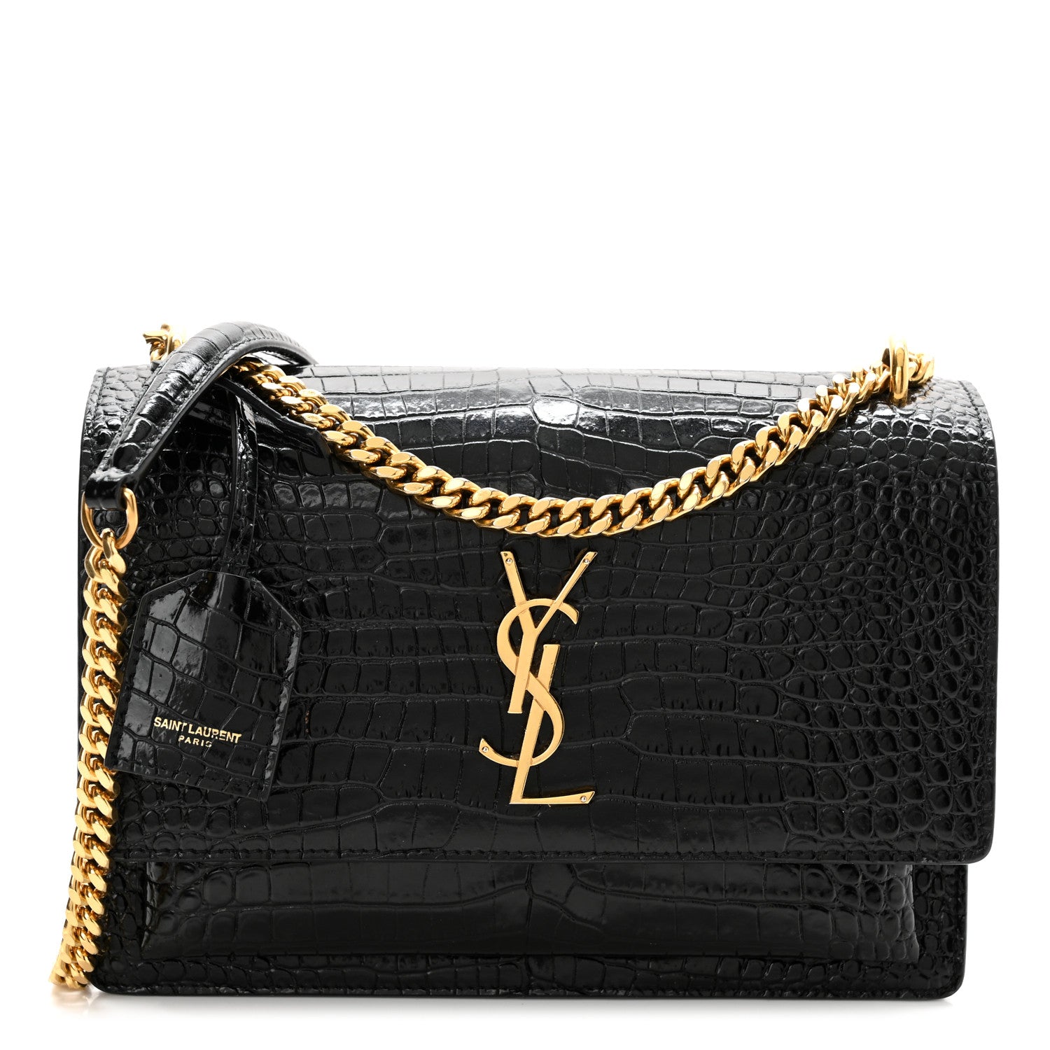 Saint Laurent Calfskin Crocodile Embossed Medium Monogram Sunset Black 1 of 11