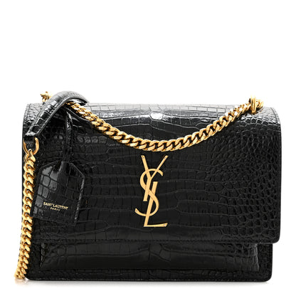 Saint Laurent Calfskin Crocodile Embossed Medium Monogram Sunset Black 1 of 11