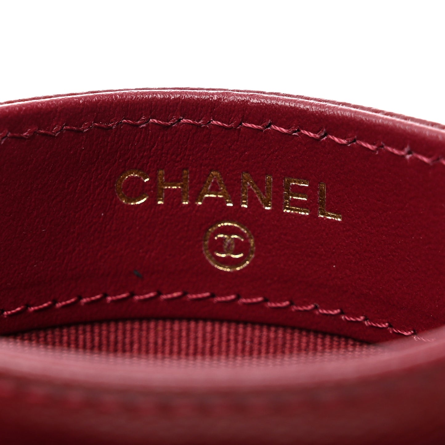 Caviar Quilted Crystal Enamel CC Card Holder Burgundy