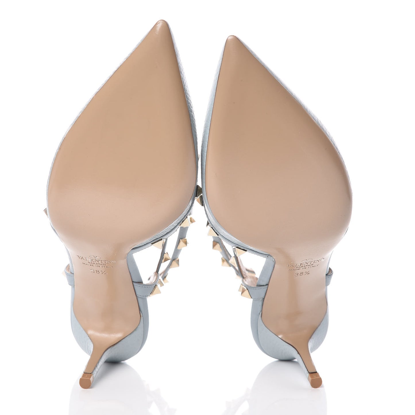 Pebbled Calfskin Rockstud Ankle Strap 65mm Pumps 38.5 Sky Sorbet
