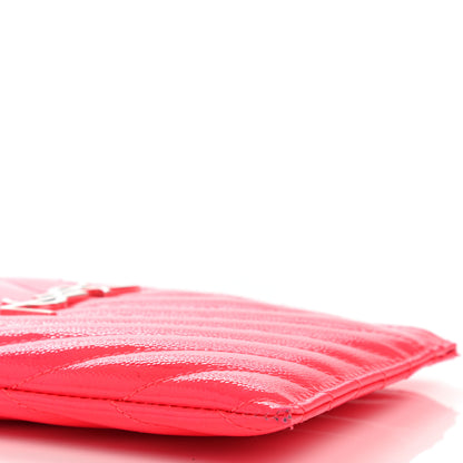 Saint Laurent Patent Grain De Poudre Matelasse Chevron Monogram Bill Pouch Neon Pink 9 of 12