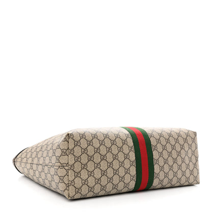 Gucci GG Supreme Monogram Textured Calfskin Web Medium Ophidia Shopping Tote Beige Ebony New Acero 4 of 13