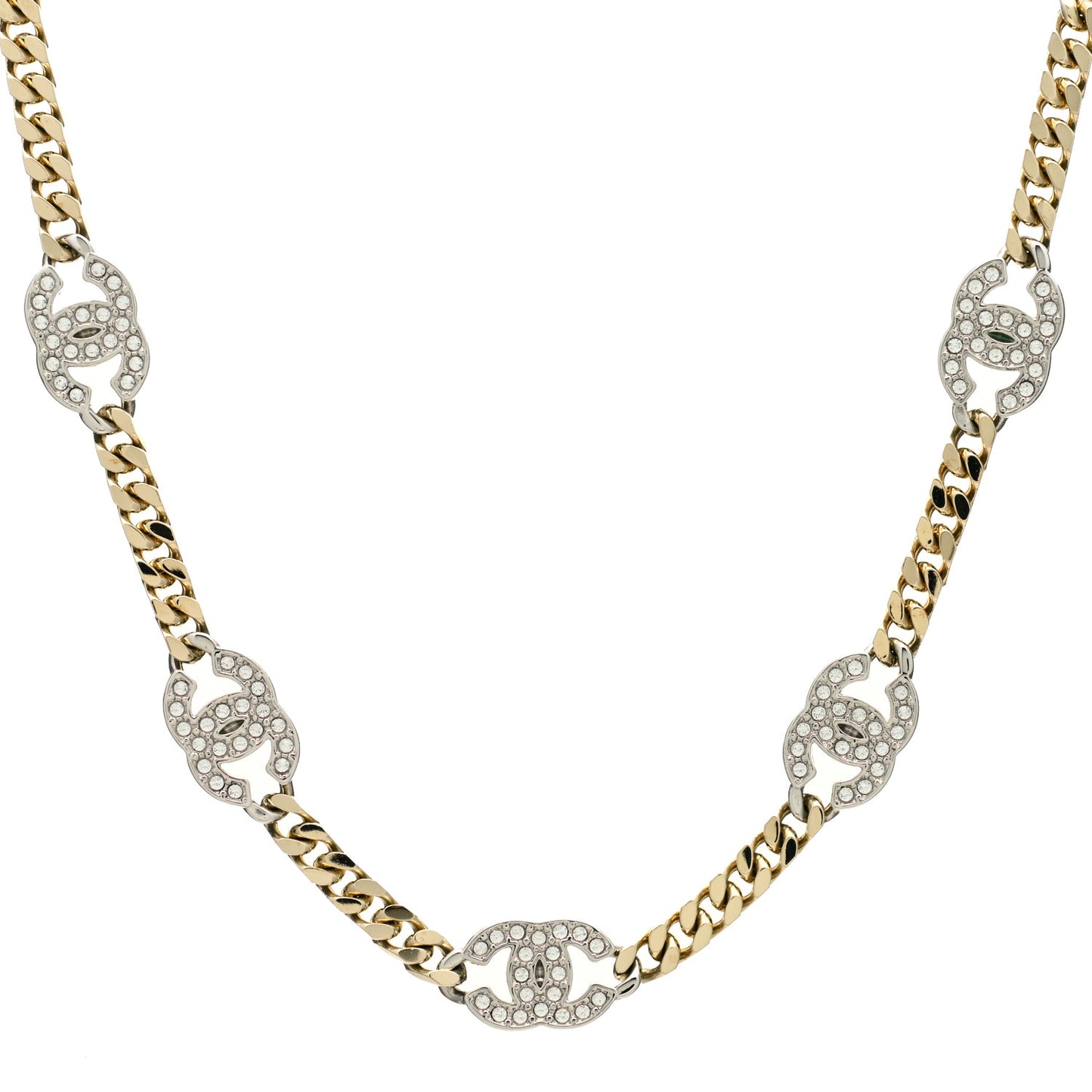 Crystal Chain CC Link Choker Gold Silver