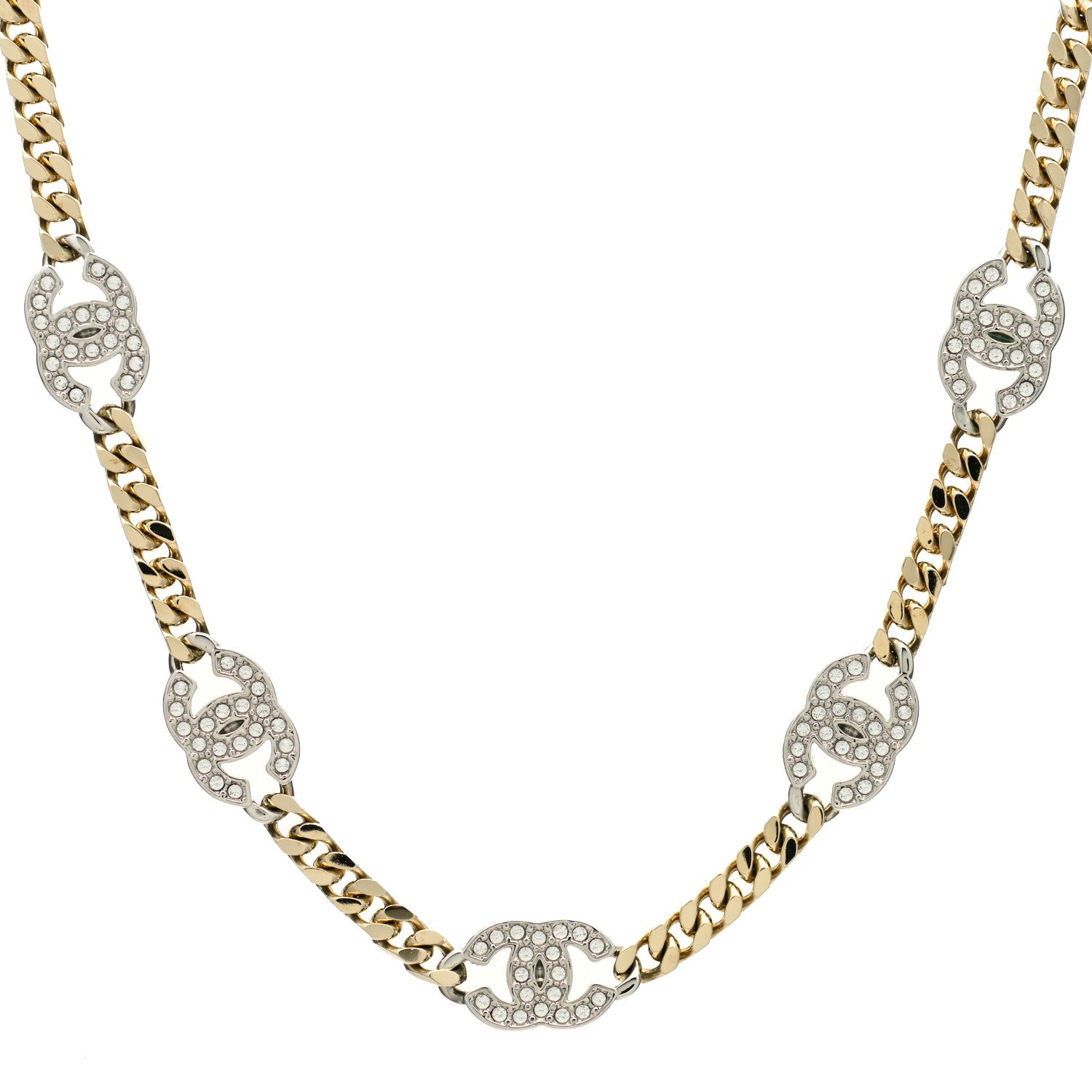 Chanel Crystal Chain CC Link Choker Gold Silver 1 of 6