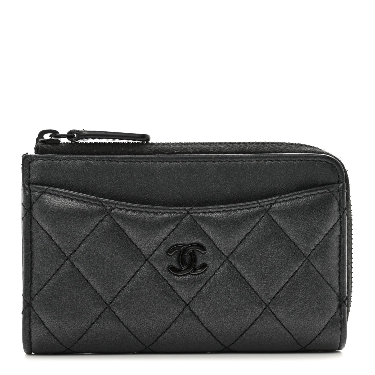 Chanel Pearly Lambskin Quilted Zip Card Holder So Black 1 of 10