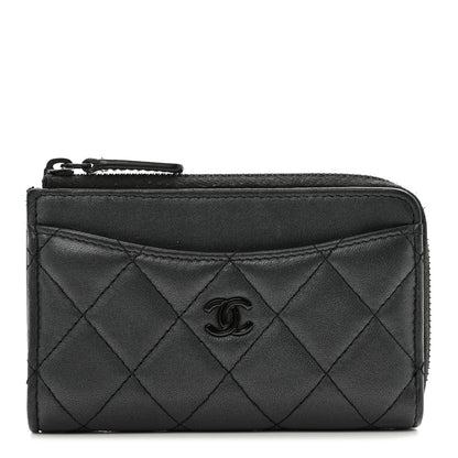 Chanel Pearly Lambskin Quilted Zip Card Holder So Black 1 of 10
