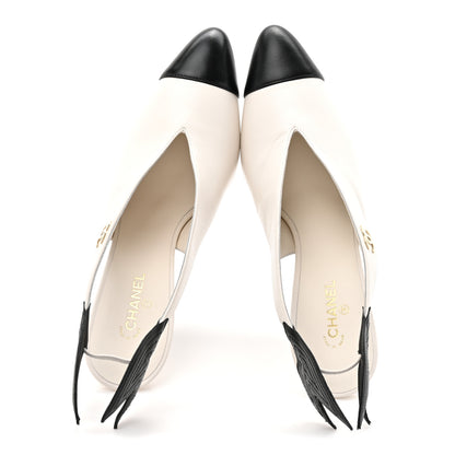 Chanel Lambskin Slingback Pumps 40 White Black 2 of 10