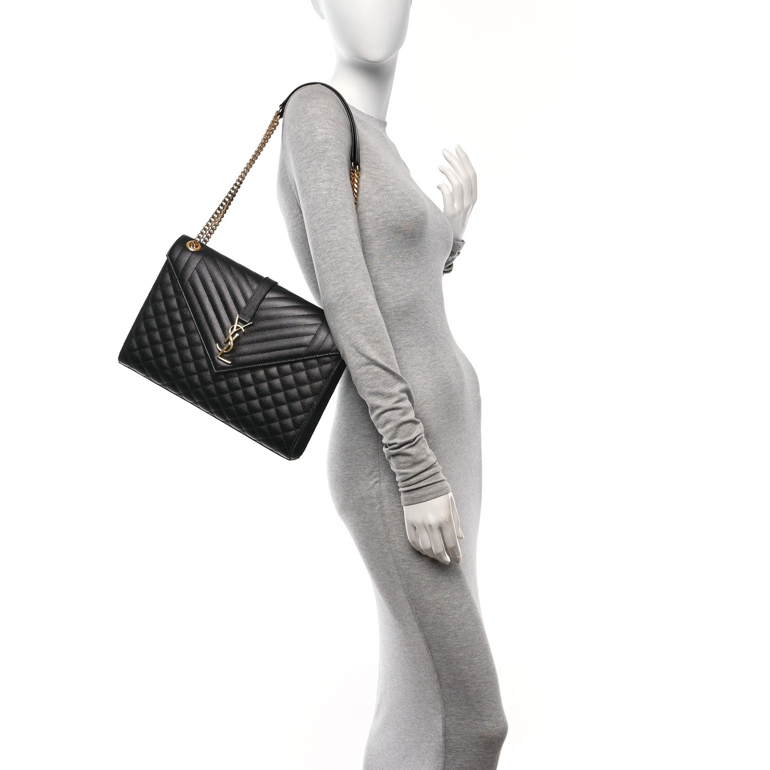 Saint Laurent Grain De Poudre Textured Mixed Matelasse Large Triquilt Monogram Satchel Black 2 of 11