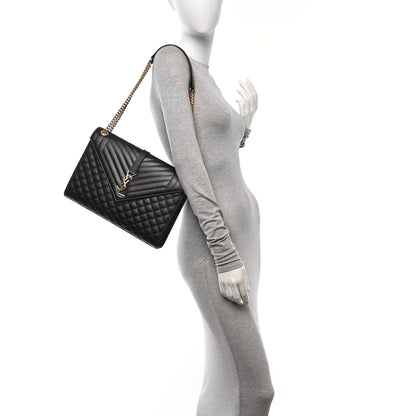Saint Laurent Grain De Poudre Textured Mixed Matelasse Large Triquilt Monogram Satchel Black 2 of 11