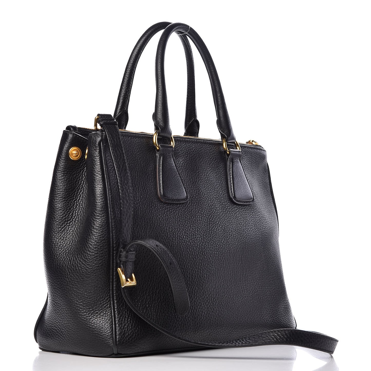 Vitello Daino Large Double Zip Tote Nero Black