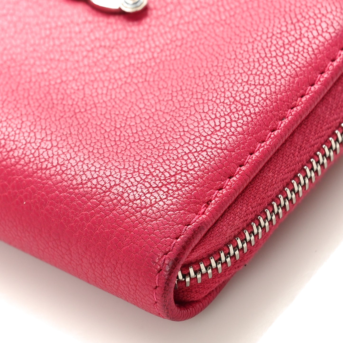 Goatskin Camellia Zip Coin Purse Pink