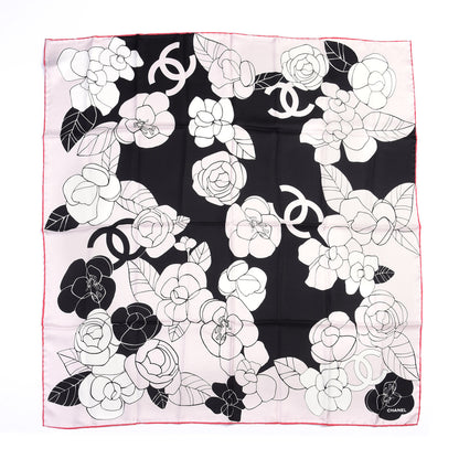 Chanel Silk CC Logo Camellia Scarf White Black Pink 1 of 3