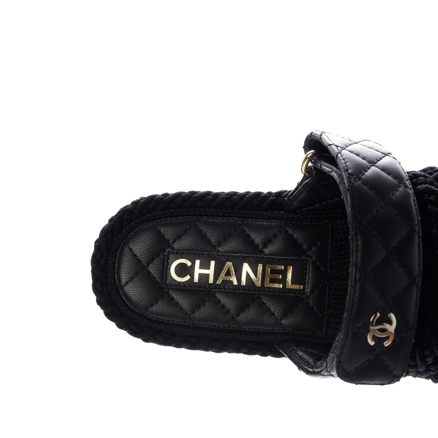 Cord Lambskin Quilted Logo Mules 37 Black