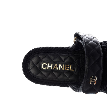 Chanel Cord Lambskin Quilted Logo Mules 37 Black 8 of 10