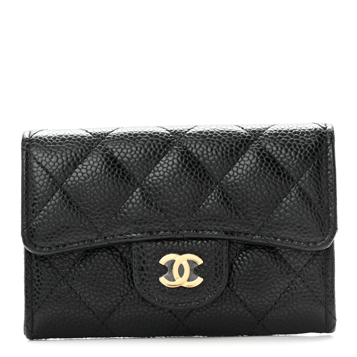Caviar Quilted Flap Card Holder Black