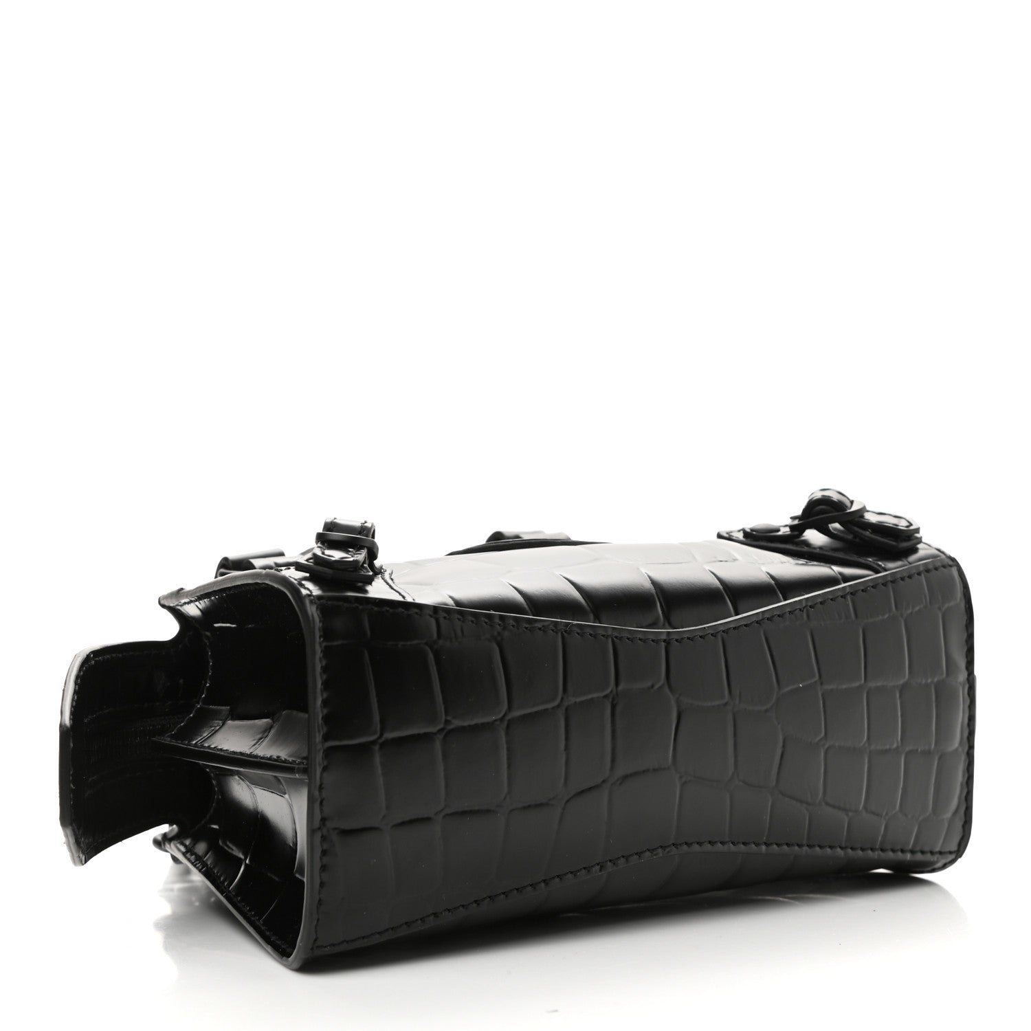 Balenciaga Semi Shiny Calfskin Crocodile Embossed Neo Classic Black Hardware Nano City Crossbody Black 4 of 9