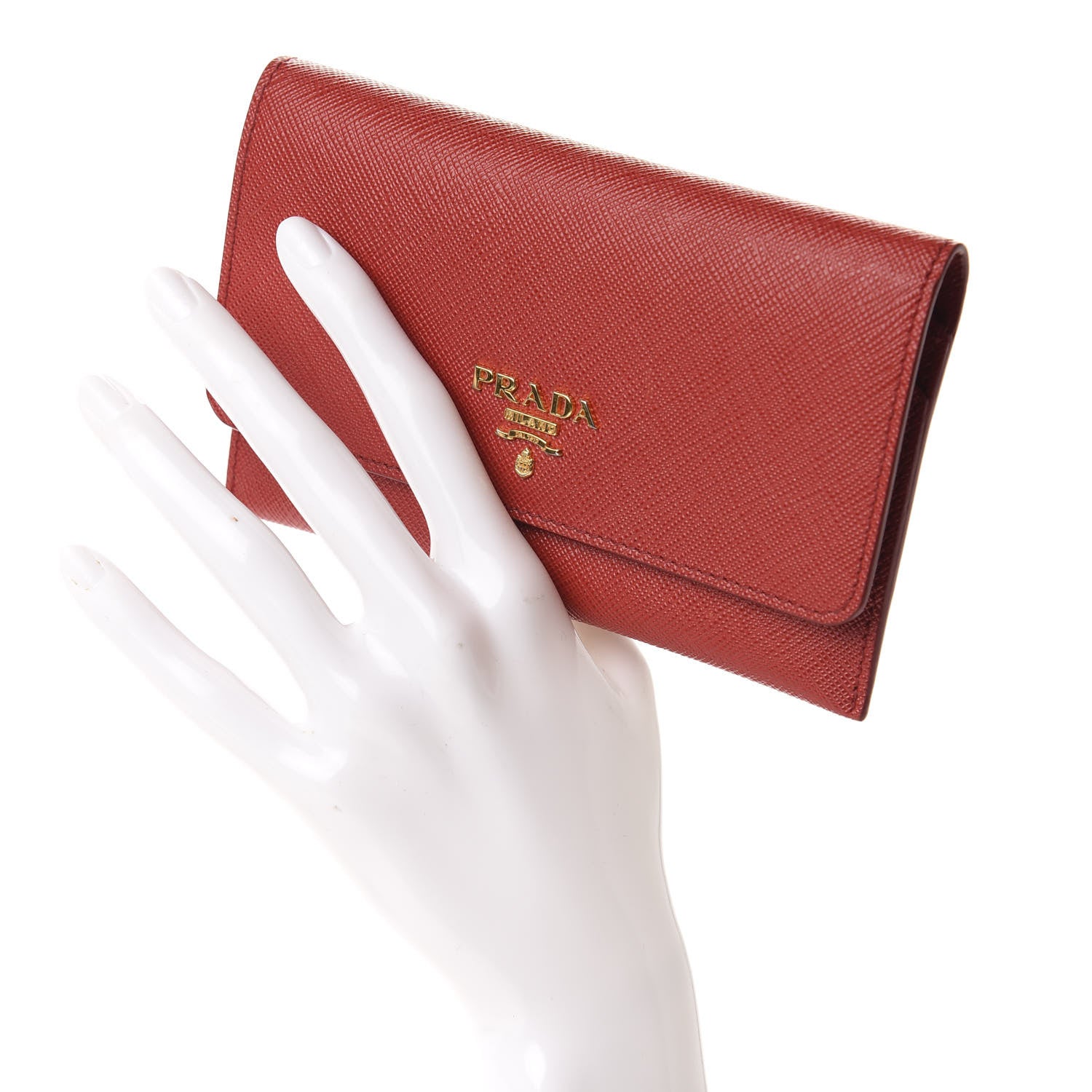 Prada Saffiano Metal Flap Card Holder Fuoco 3 of 8