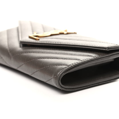 Saint Laurent Grain De Poudre Matelasse Chevron Monogram Flap Wallet Pebble 8 of 8