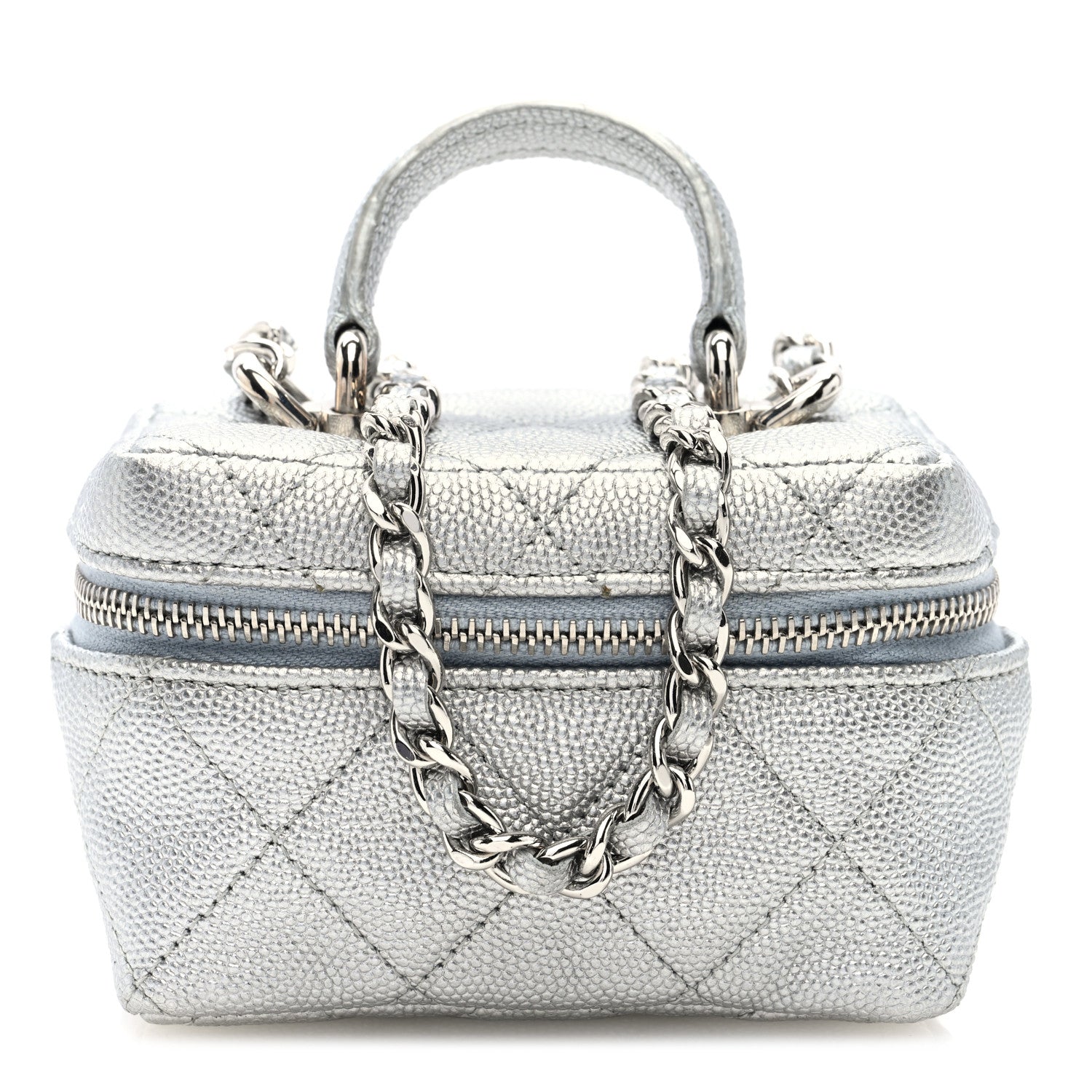 Chanel Metallic Caviar Quilted Mini Top Handle Vanity With Chain Silver 1 of 10