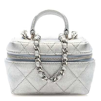 Chanel Metallic Caviar Quilted Mini Top Handle Vanity With Chain Silver 1 of 10