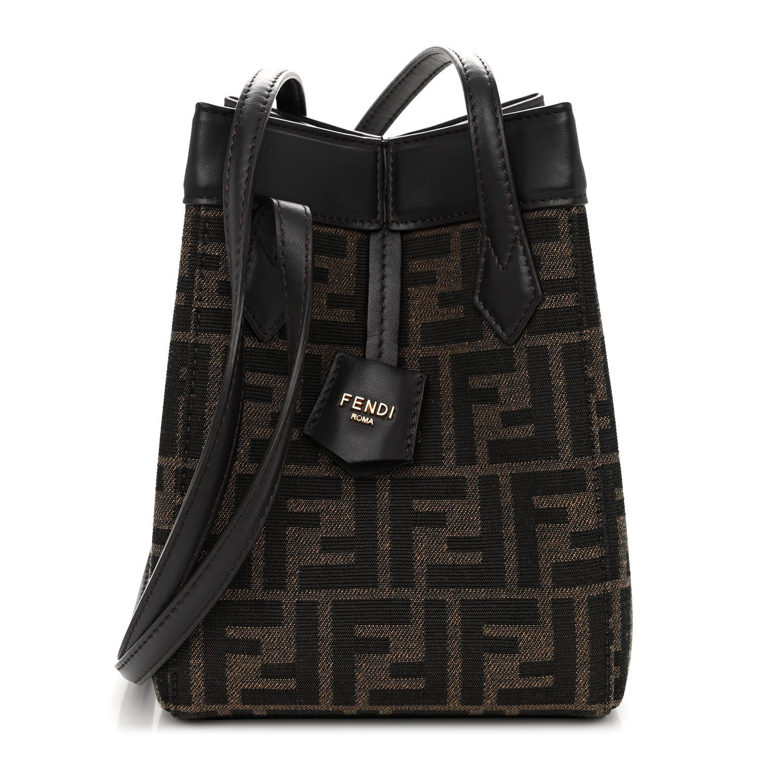 Fendi Fabric Jacquard Vitello Grace FF 1974 Mini Fendi Origami Tobacco Moro Ebano 1 of 9