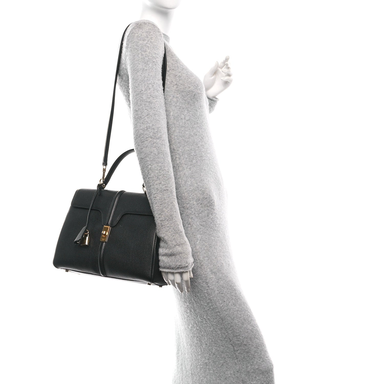 Celine Grained Calfskin Classique 16 Top Handle Bag Black 2 of 10
