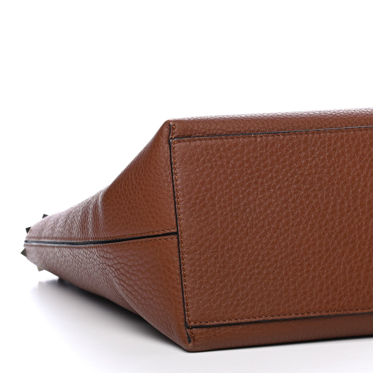 Grained Calfskin Rockstud Shoulder Tote Bright Cognac