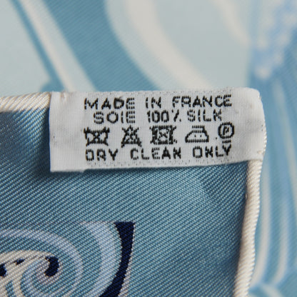 Hermes Silk De la Mer Au Ciel Scarf 90 Blue Jean Ceil Corail 6 of 6
