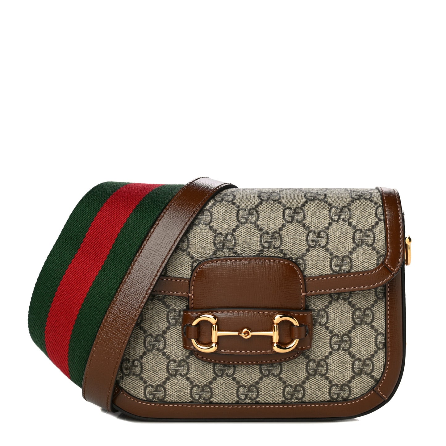 GG Supreme Monogram Web Mini Horsebit 1955 Shoulder Bag Beige Brown Sugar