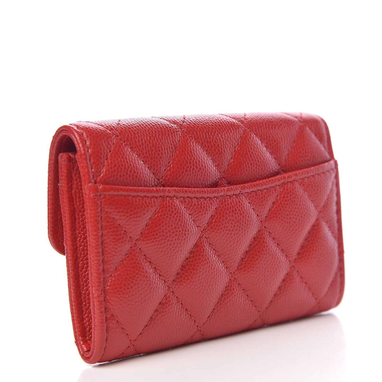Caviar Quilted Flap Card Holder Wallet Red