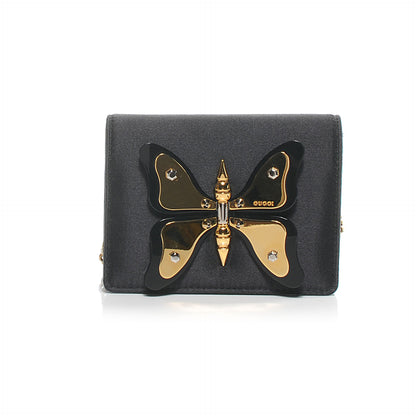 Gucci Silk Satin Butterfly Chain Evening Bag Black 1 of 8