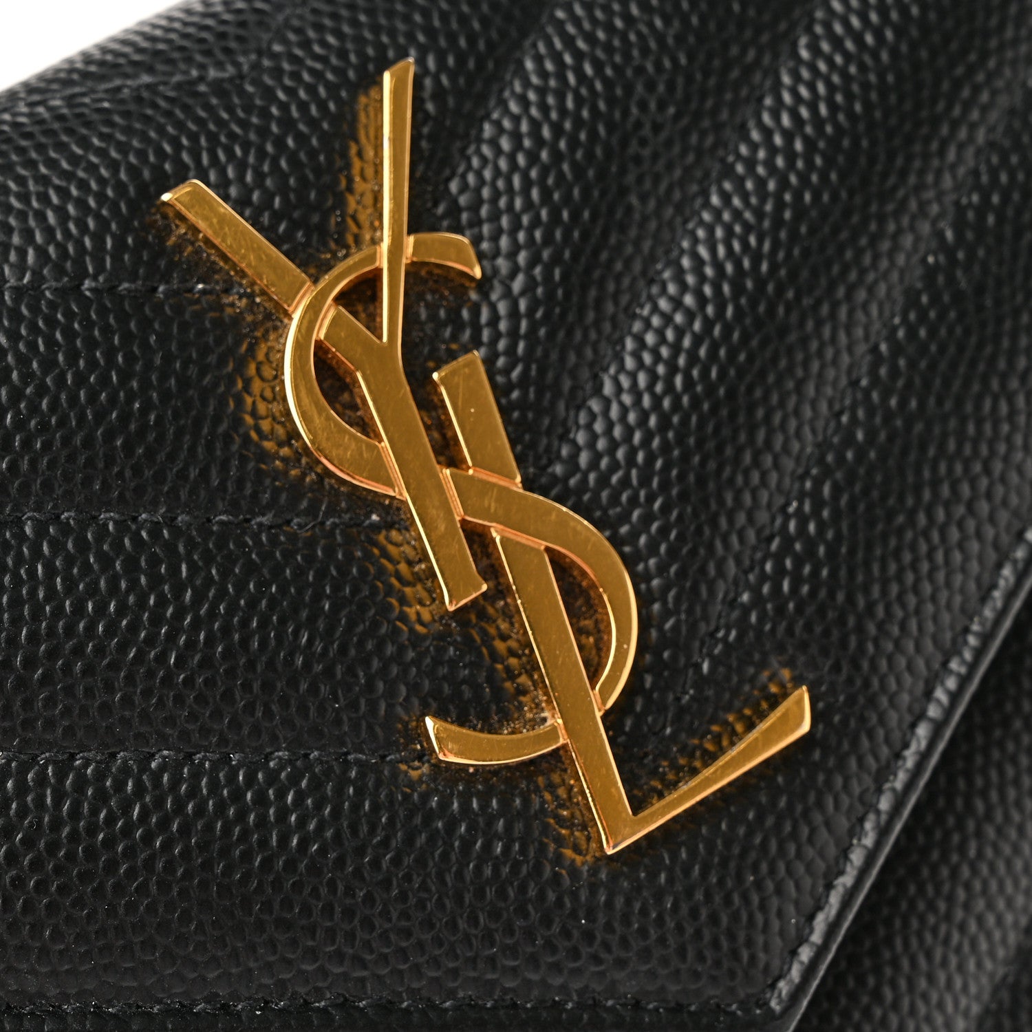 Saint Laurent Grain De Poudre Matelasse Chevron Monogram Compact Tri Fold Wallet Black 8 of 11